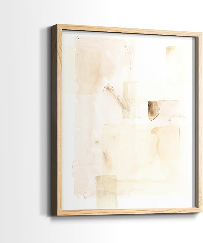 Renditions Gallery Set of 2 Peel & Stick Framed Prints, Abstract Wall Art, Mixed Handmade Oil Painting Wall Decor, Re-Stickable - Ready to Hang - 16"x20" - NATURAL WOOD Frame LT588