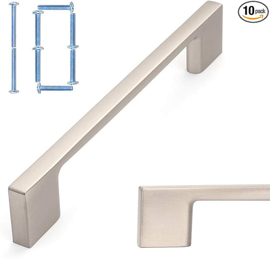 KOOFIZO 10 Pack 5 Inch Brushed Nickel Kitchen Cabinet Pulls Stain Nickel Cabinet Handles Silver Cabinet Hardware for Kitchen Cabinets Drawer P01 Dresser Cupboard Bedroom Bathroom
