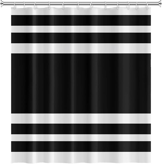 Abstract Stripes Bathroom Shower Curtain Black and White Geometric Pattern Waterproof Fabric Shower Curtains with Hooks Modern Minimalist Artistic Aesthetic Home Decorative, 72x96 Inch