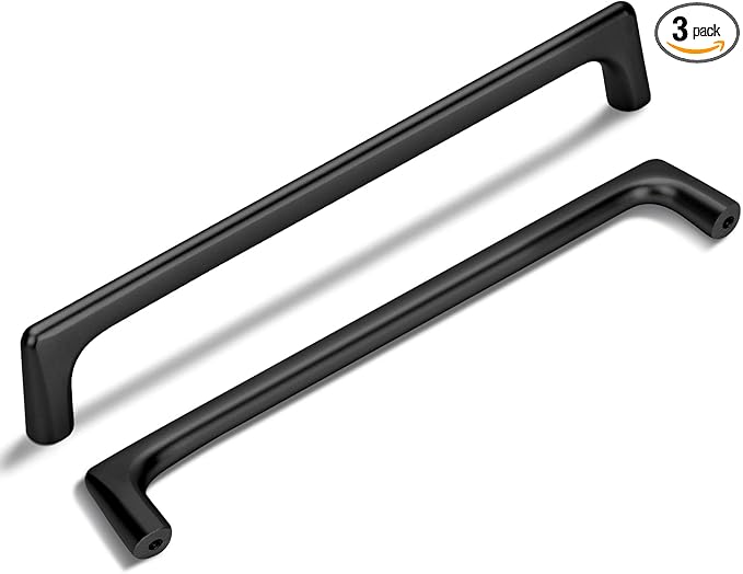 Lardmon 3 Pack Matte Black Modern Cabinet Pulls 7.5 Inch(192mm) Hole Center Timeless Drawer Pulls Vanity Pulls Classic Solid Kitchen Cabinet Handles Hardware for Dresser, 7.9 Inch(202mm) Total Length
