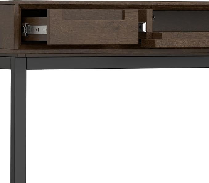 SIMPLIHOME Banting Small Desk - 48 Inch Wide Solid Wood and Metal Writing Desk in Walnut Brown, Modern Industrial Home Office Computer Table for Study with 2 Drawers and Flip-Down Keyboard Tray