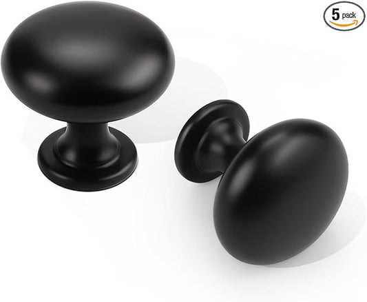 5 Pack Black Kitchen Cabinet Knobs, 1-3/16 Inch(29.5mm) Matte Black Drawer Knobs,Solid Round Dresser Knobs,Black Dresser Drawer Handles, Modern Knobs for Dresser Drawers