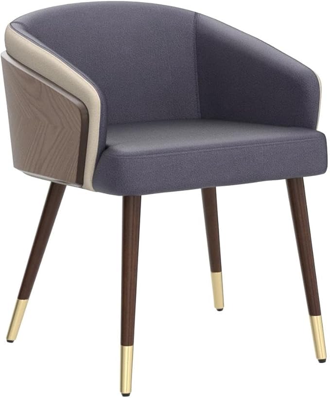 ARTPLAN Dining Accent Chair,Modern Faux Leather with Walnut, Mid Century Eucalyptus Upholsted Retro Arm Chair, Metal Legs Dissassembly Adjustable Foot for Kitchen Dining Room,Navy Blue