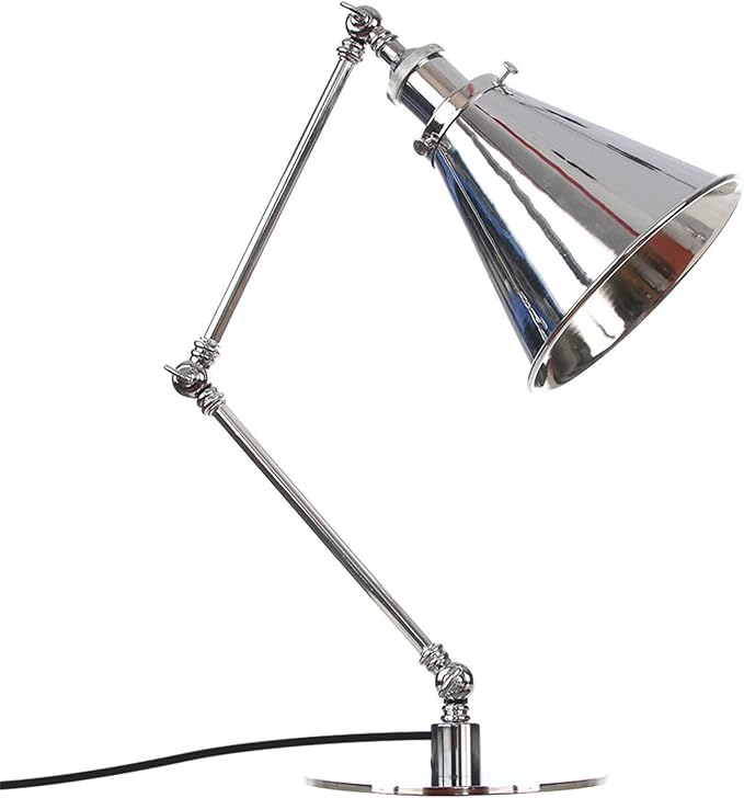 Makeup Vintage Desk Lamp, Industrial Metal Task Table Lamp with Adjustable Swing Arm, Bedroom Bedside Night Light Cafe Antique Reading Lighting,Chrome