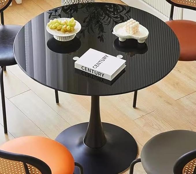 Black Round Dining Table, 31.5" Tulip Table Kitchen Round Dining Table for 2-4 People with MDF Table Top and Metal Pedestal Base, Mid-Century Leisure Table for Home, Dining Room, Cafe