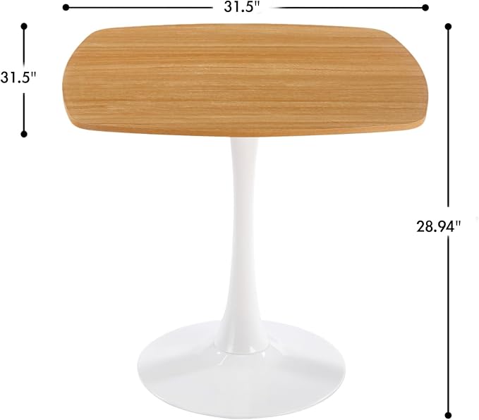 31.5 Inch White and Oak Square Dining Table for 2-4 Person,Mid-Century Oak Tulip Table Kitchen Dining Table with MDF Tabletop and Pedestal Base for Home Kitchen