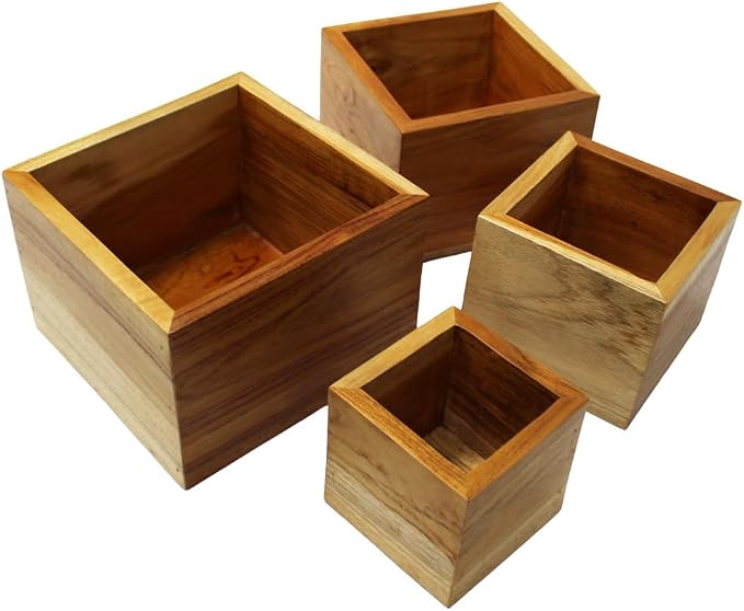EcoDecors, Eleganto, 4 Piece, Teak Wood Bathroom Amenities Set, Teak Bath Amenity Set, Bathroom Accessory, in Natural Color