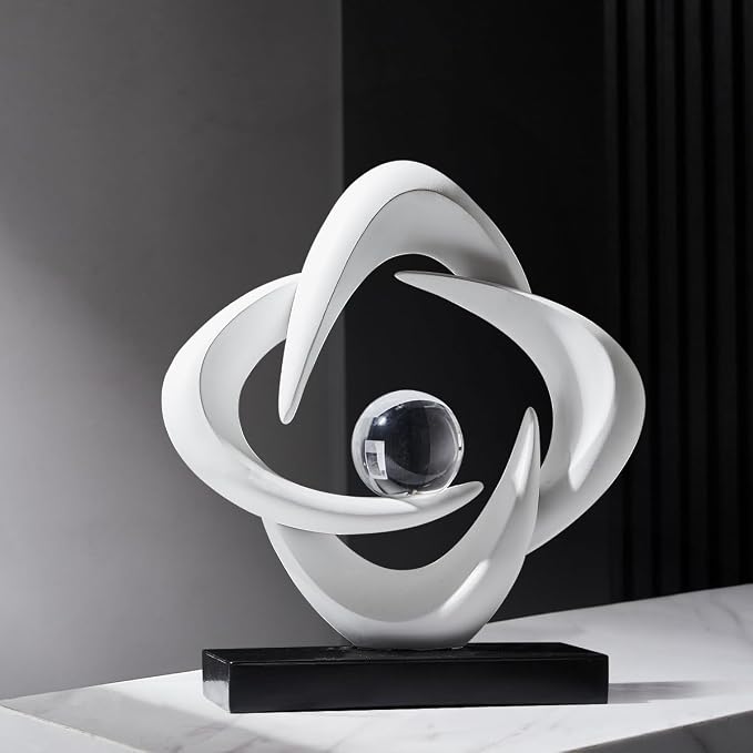 FJS Abstract Art Statues for Home Decor, White 4 Pointed Star Sculpture, 10.8" H Modern Coffee Table Bookshelf Decor Accents, Decorations for Living Room Dining Room Office Hotel (White)