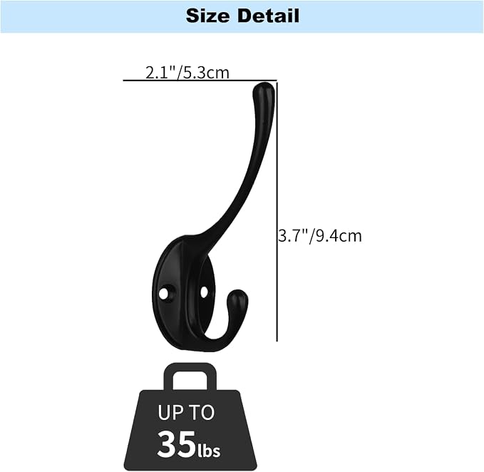 Kruodop 10Pcs Coat Hooks Wall Hooks for Hanging Heavy Duty, Wall Mounted Black Towel Hooks, Metal Single Coat Hanger with Screws Cup Retro for Coats, Handbags, Towels
