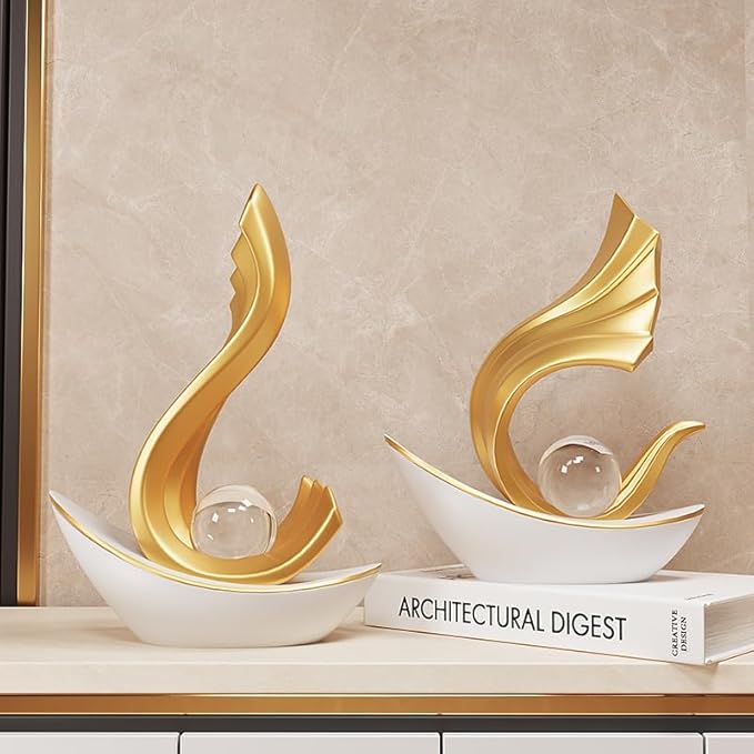 Modern Nautical Sailboat Sculpture | Abstract Art Boat Statue | Living Room, Coffee Table, TV Stand & Boat Bookshelf Deco (White)