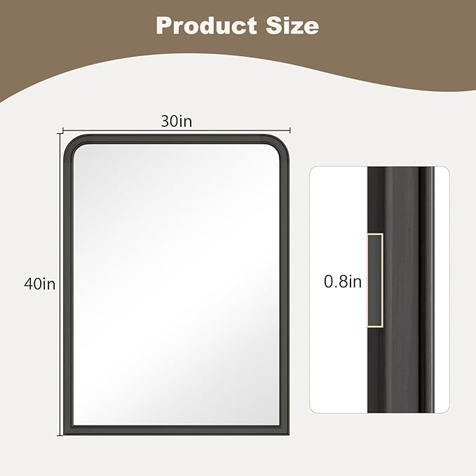 HOMECOOKIN 30" x 40" Wood Framed Mirror Bathroom Mirrors for Wall, Black Arched Wood Bathroom Vanity Mirror for Entryway, Living Room or Bedroom Home Decor