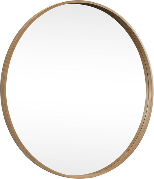 HOMECOOKIN Round Wood Mirror 32 inch Circle Wall Mirror for Bathroom, Vanity, Entryway, Living Room Decor, Natural Rustic Mirror