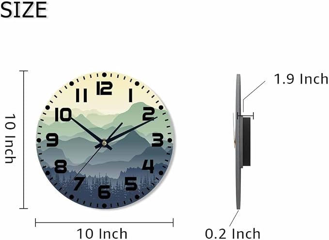 Mountain Wall Clock Battery Operated Natureforestmountainscenery Wall Clock Silent Non Ticking Quality Quartz 10 Inch Round Easy Clock to Read for Home Office