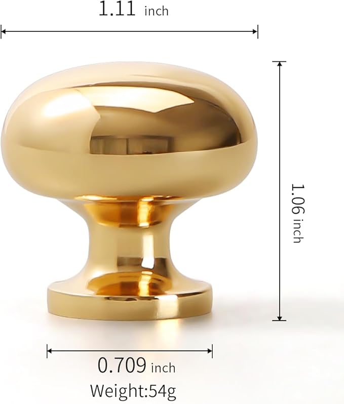 YAGU Modern Solid Cabinet Knobs, 5 Pack Bright Gold, Kitchen Drawer Knob Dresser Polished Brass Hardware Cupboard Bathroom Furniture Closet Pulls