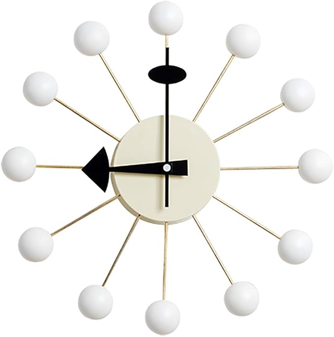 SHISEDECO Wooden Ball Clock in White, Painted Solid Wood Non Ticking Decorative Mid Century Modern Silent Wall Clocks Retro Design for Home, Kitchen, Living Room, Office etc.