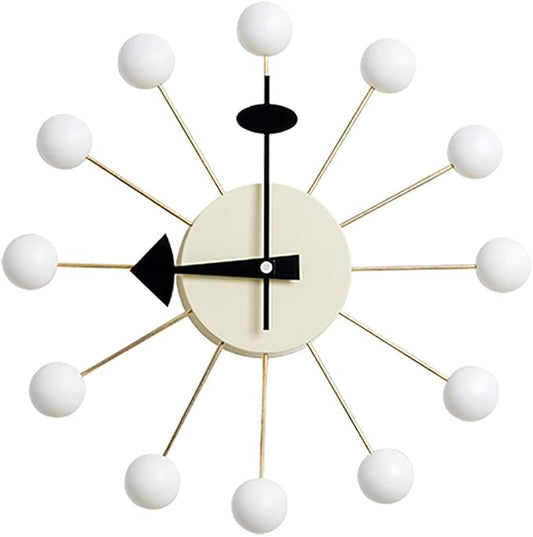 SHISEDECO Wooden Ball Clock in White, Painted Solid Wood Non Ticking Decorative Mid Century Modern Silent Wall Clocks Retro Design for Home, Kitchen, Living Room, Office etc.