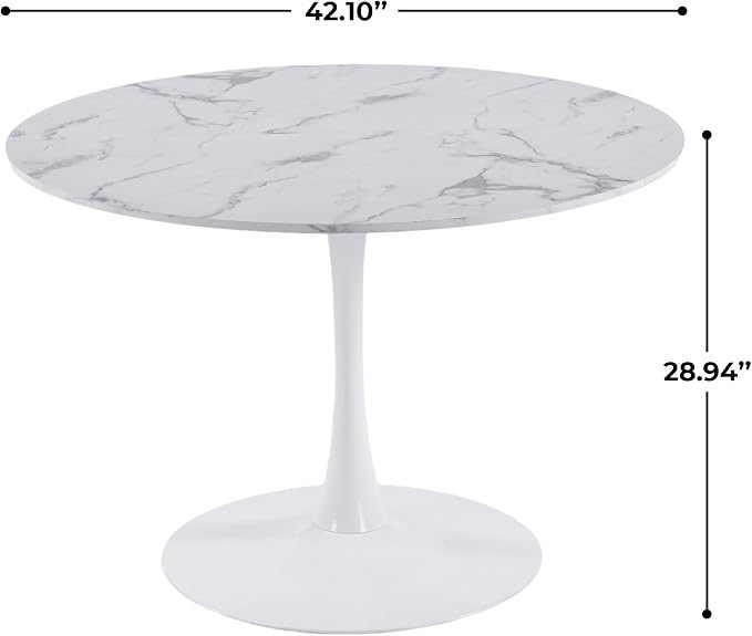 Mid-Century Round Tulip Table, 42" Tulip Dining Table with Sturdy Pedestal Base, Ideal for Kitchen, Small Spaces, Office and Cafe
