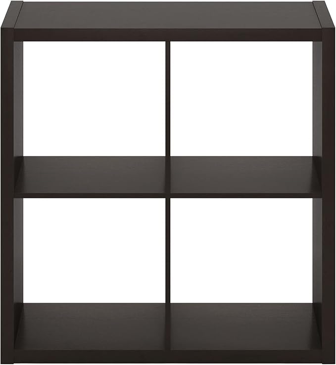 Furinno CUBICLE Book Shelf, 4-Cube Bookshelf, Extra Thick Frame Reversible Bookcase with Open Back, 14.6" x 30" x 30", for Living Room, Bedroom, Home Office, Black Dark Oak