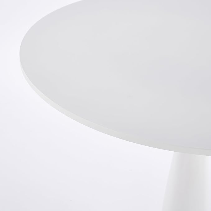 31.5 Inch Round Pedestal Dining Table for 4 to 6 Person Mid Century Modern Tulip Table MDF Top with Metal Base for Living Room Kitchen Office, White