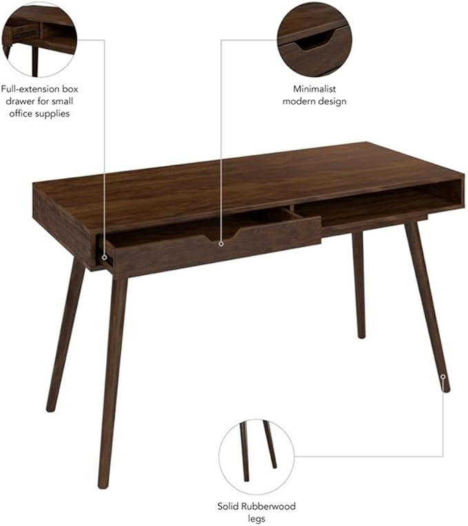 Bush Home Nora 54W Writing Desk in Dark Walnut | Large Computer Table with Storage for Home Office, Study Room, or Entryway