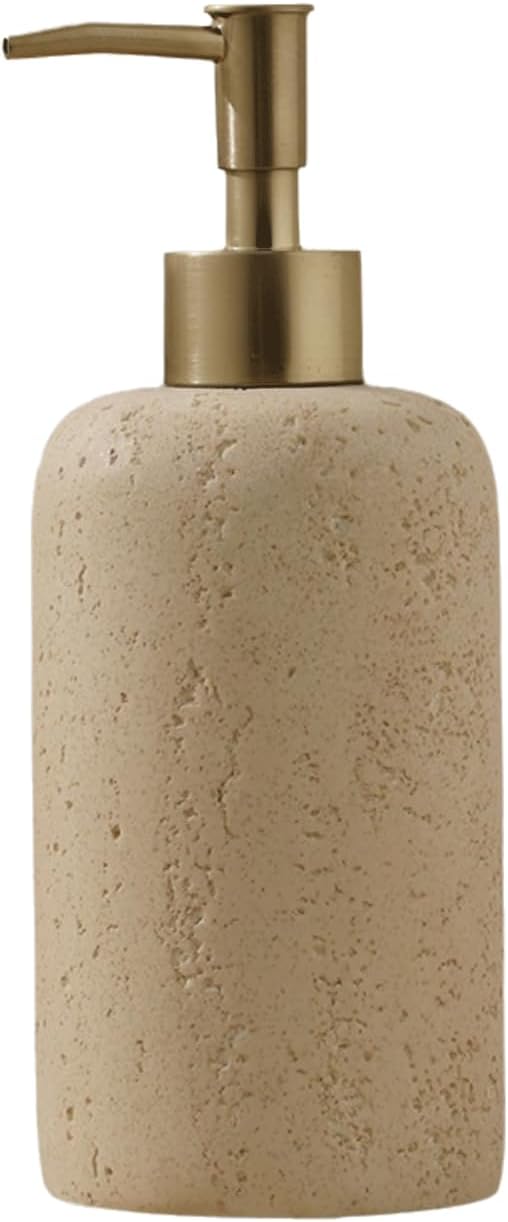 Hand Soap Dispenser Refillable Stone Soap Dispenser Beige Travertine Liquid Shampoo Bottles Marble Hand Soap Dispenser for Bathroom Kitchen Spring Decor