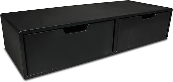 Wooden Desk Organizer with 2 Drawers – Handcrafted Solid Wood Storage Box for Office, Home & Study – Rustic Desktop Organizer for Files, Accessories & Stationery (STYLE 2, FULLY BLACK)