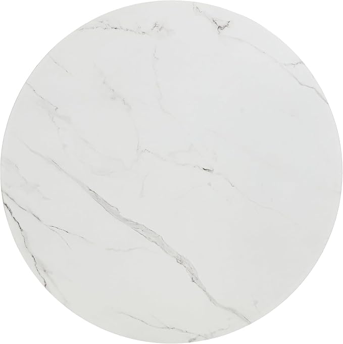 31.5 Inch Round Dining Table for 2-4 Person,Mid-Century White Tulip Table with Faux Printed Marble Tabletop and Gold Metal Base,Pedestal Base Table for Kitchen Dining Room