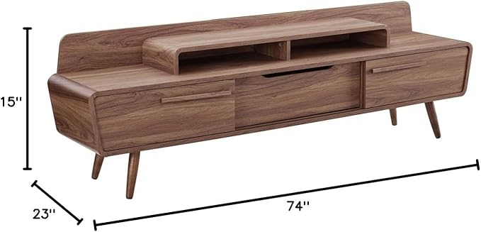Modway Omnistand 74" Mid-Century Modern Low Profile Media Console Entertainment TV Stand in Walnut