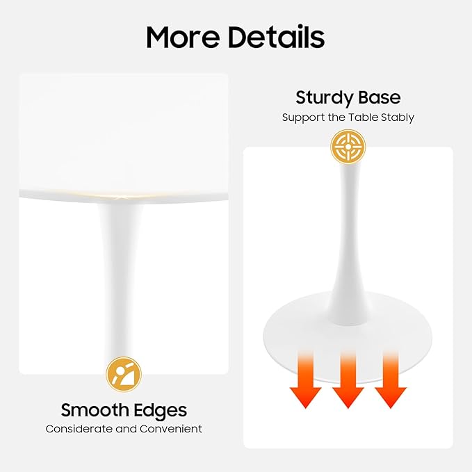 Round Dining Table, 31.5" Circle Tulip Table with Thickened Tabletop & Metal Pedestal, Mid-Century Modern Style MDF Top for Kitchen Living Room Cafe and Small Spaces