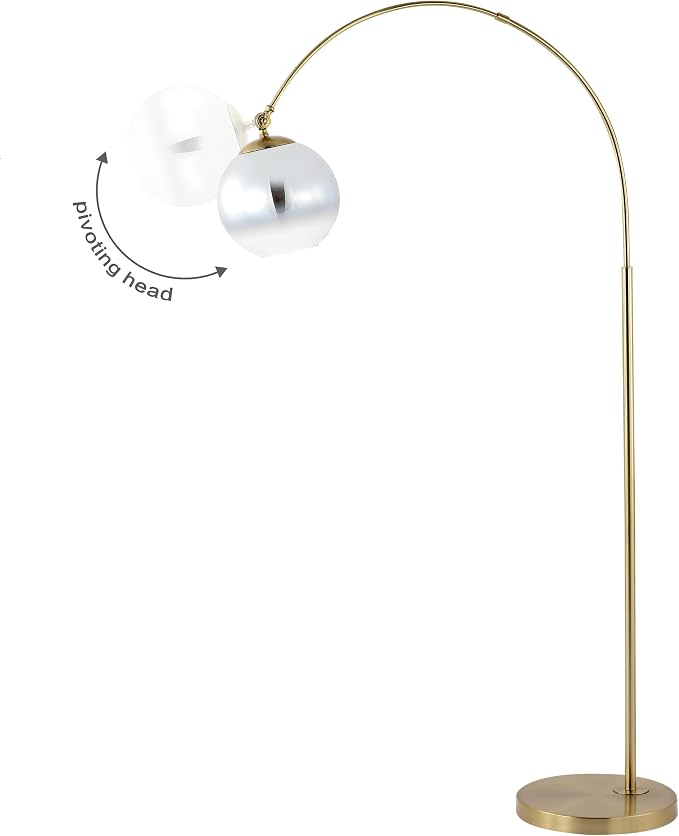 JONATHAN Y 71" Brass Gold Nora Arc Floor Lamp, Mid-Century Modern Standing Light, Vintage Iron LED Arched Reading Lamp with Mercury Glass Shade, LED Bulb Included JYL3089A