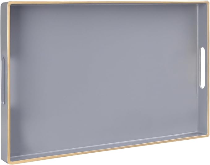 MAONAME Gray Serving Tray with Handles, Modern Grey Decorative Tray for Coffee Table, Plastic Rectangular Gray Trays for Ottoman, Bathroom, Decor, 15.8” x 10.2” x 1.4"