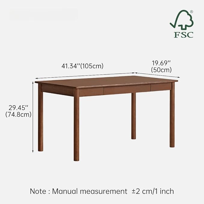 100% Solid Wood Desk, Home Office Writing Desk, Mid Century Modern Computer Desk with Drawers for Study Living Room 41" W