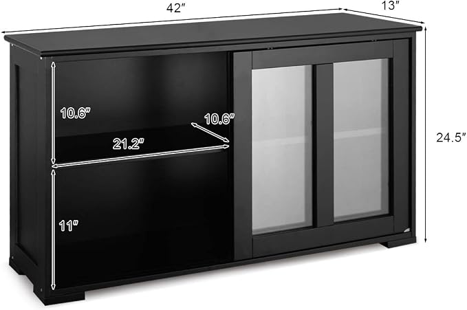 Giantex Buffet Sideboard, Wood Credenza with Sliding Doors, Storage Cabinet with Adjustable Shelf, Modern Console Table, Kitchen Cupboard, Buffet Pantry, Living Room Dining Room Furniture (Black)