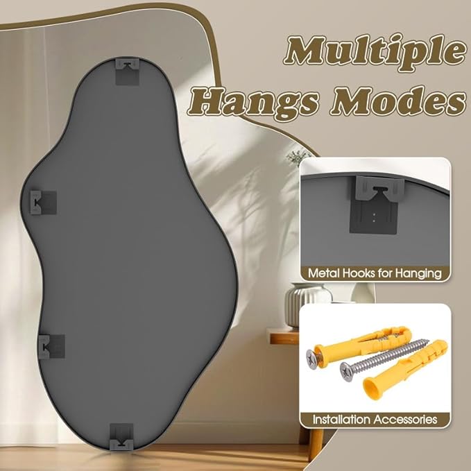 Irregular Wall Mirror 20×36 Inch Wall Mirrors Decorative Black Modern Asymmetrical Abstract Mirror for Bathroom Bedroom Living Room Entryway Hallway