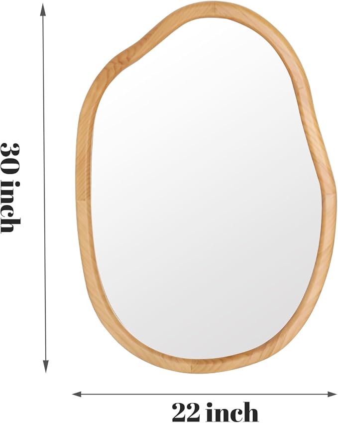Irregular Wood Wall Mirror,22X32 Inch Asymmetrical Wavy Nature Decorative Farmhouse French Country Mirror for Bathroom, Living Room,Vanity, Nursery,Entryway