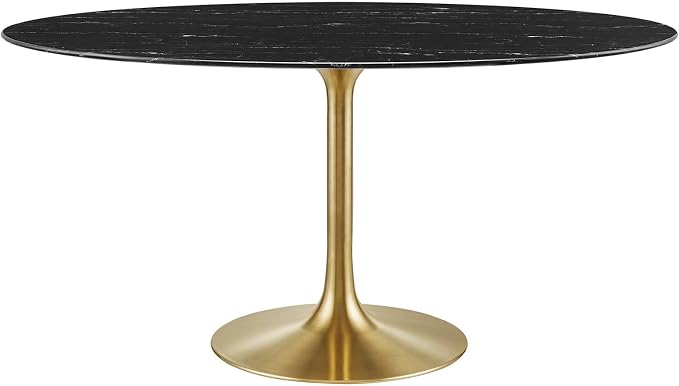 Modway Lippa Oval 60" Artificial Marble Mid-Century Modern Dining Table, Gold Black