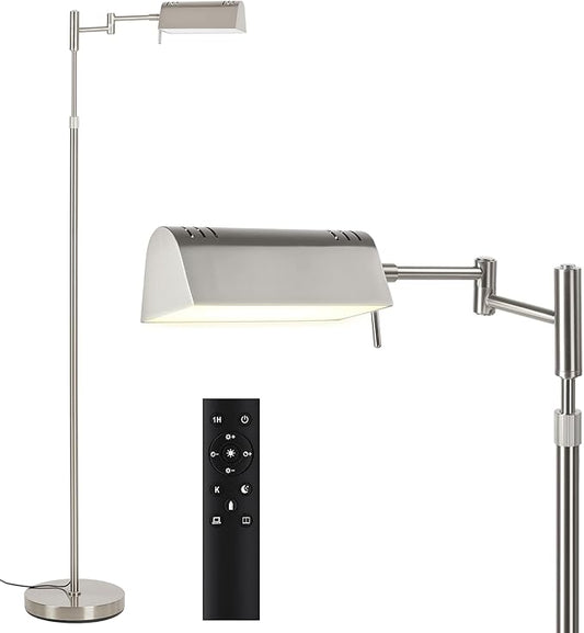 SUNMORY Dimmable LED Pharmacy Floor Lamp, 16W/1500LM Bright Reading Floor Lamp with Remote & Touch Control, 350°Swing Arm, Adjustable Task Craft Standing Lamp for Living Room Bedroom Office, Nickel