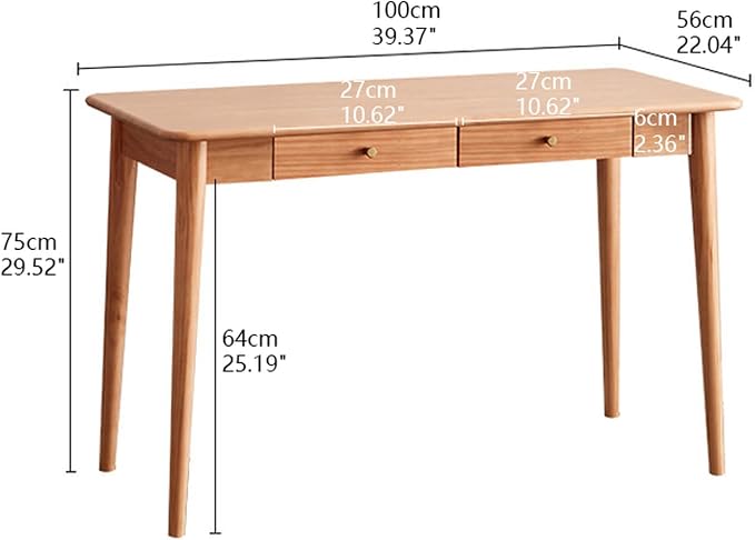 Mid Century Modern Desk, Wood Home Office Computer Desk with 2-Drawers, Vintage Writing Desk Workstation for Study, Bedroom(31.4 inch, Natural)