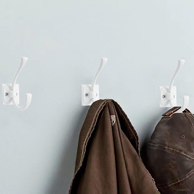 2 Pack Decorative Heavy Duty Towel Hooks for Hanging Robe Double White Coat Hooks Wall Mounted with Screws for Key, Towel, Bags, Cup, Hat