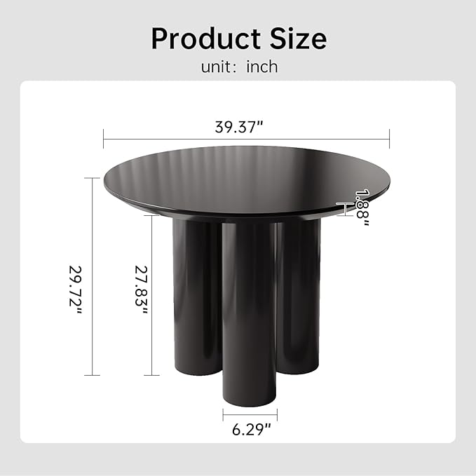 39.37" Black Round Dining Room Table, Circular Kitchen Table for 2-4 People, Modern Dining Table for Kitchen, Living Room, Bar, Space Saving, Table Only
