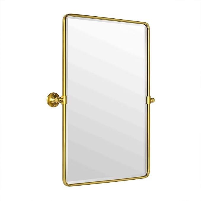TEHOME 20x30'' Pivot Rectangle Bathroom Vanity Mirror Brushed Gold Rounded Corner Metal Framed Tilting Beveled Vanity Wall Mirrors