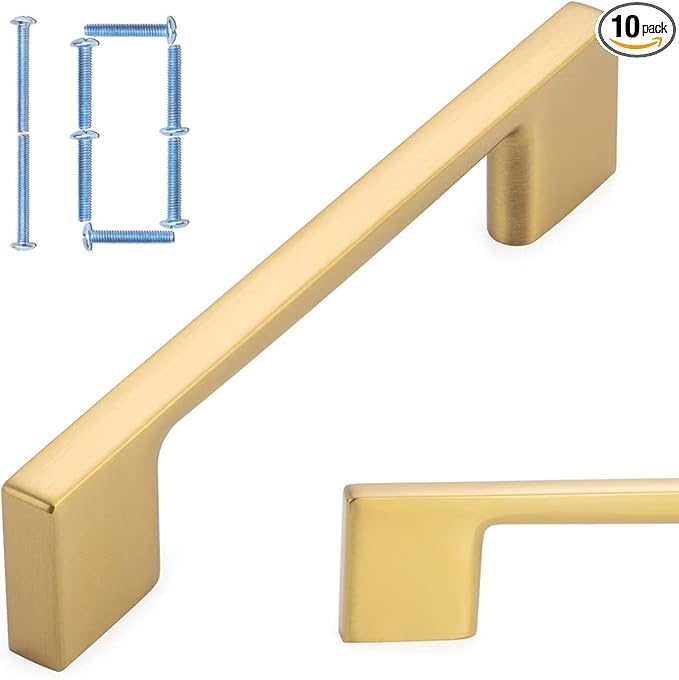 KOOFIZO 10 Pack 3-3/4 Inch Brushed Gold Kitchen Cabinet Pulls Gold Cabinet Handles Gold Cabinet Hardware for Kitchen Cabinets Drawer P01 Dresser Cupboard Bedroom Bathroom