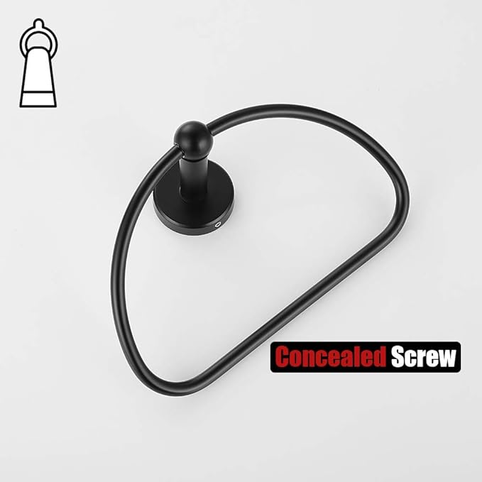 JQK Towel Ring Matte Black, Stainless Steel Half Ring Towel Holder for Bathroom, 7 Inch Brushed Finished Wall Mount, TR160-PB