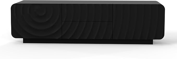 LKTART 58'' TV Stand with Storage & 2 Drawers, Modern TV Console with Water Ripple Door Panels Mid-Century Credenza Sideboard Buffet Cabinet for Kitchen & Living Room (Black)