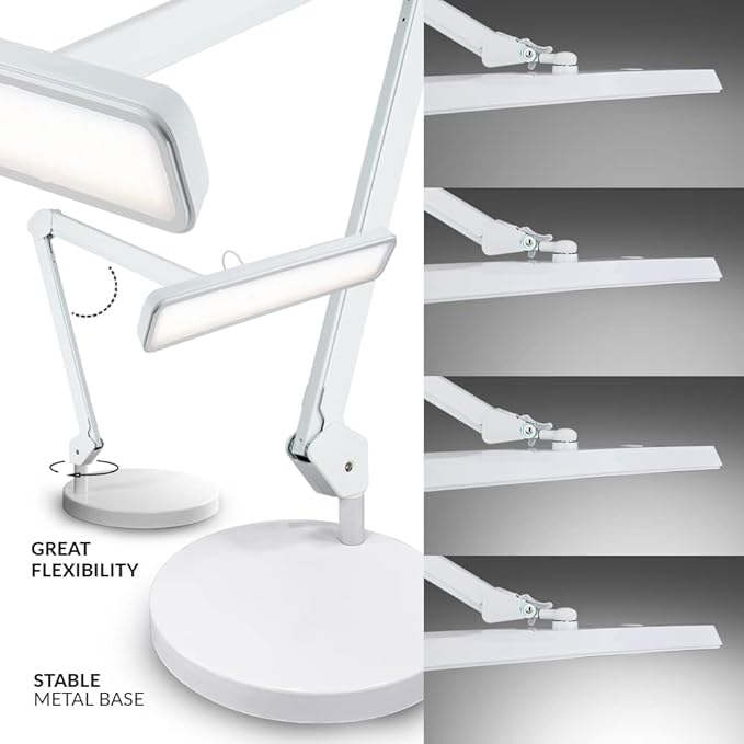 Neatfi Task Lamp – 2,500 Lumens, 30W, 22-Inch Wide Shade, 4 Brightness Levels, Eye-Caring Light, LED Task Light for Manicure Table, Crafts, Workbench, Office (Non-CCT with Base, White)