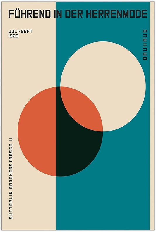 LZMXWX Vintage FüHrend In Der Herrenmode German Text Poster Geometric Orange Circle Canvas Wall Art Bauhaus 1923 Exhibition Prints Painting For Home Bedroom Dorm Wall Decor 8x10in Unframed