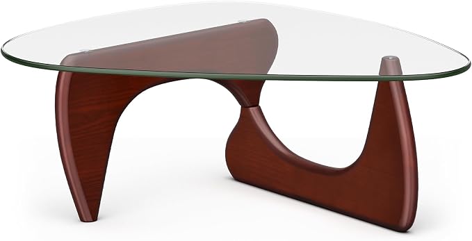 Modern Glass Coffee Table, Mid Century Triangle Coffee Table for Living Room Bedroom Reception Office Tables (Dark Walnut, Small (32.3"x22.8"x16.1"))