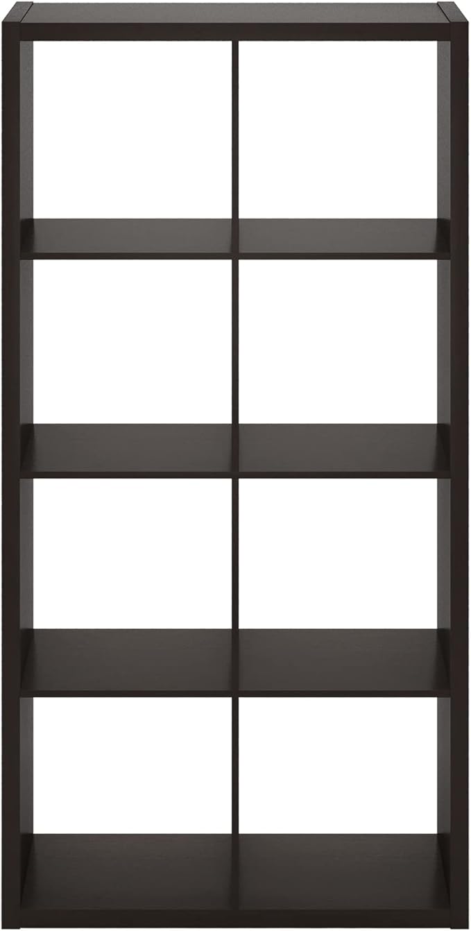 Furinno CUBICLE Book Shelf, 8-Cube Bookshelf, Extra Thick Frame Horizontally & Vertically Reversible Bookcase with Open Back, 14.6" x 30" x 58", for Living Room, Bedroom, Home Office, Black Dark Oak