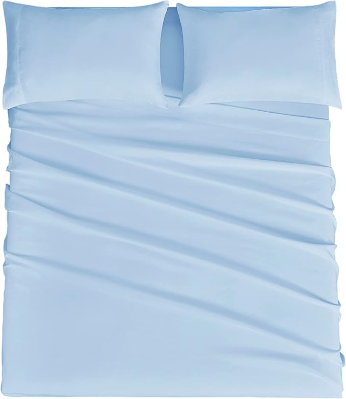 Mejoroom King Size Bed Sheet Set - Hotel Luxury 1800 Bedding Sheets & Pillowcases - 16" Deep Pocket Fitted Sheet, Soft, Breathable, Wrinkle & Fade Resistant - 4 Piece(King, Light Blue)