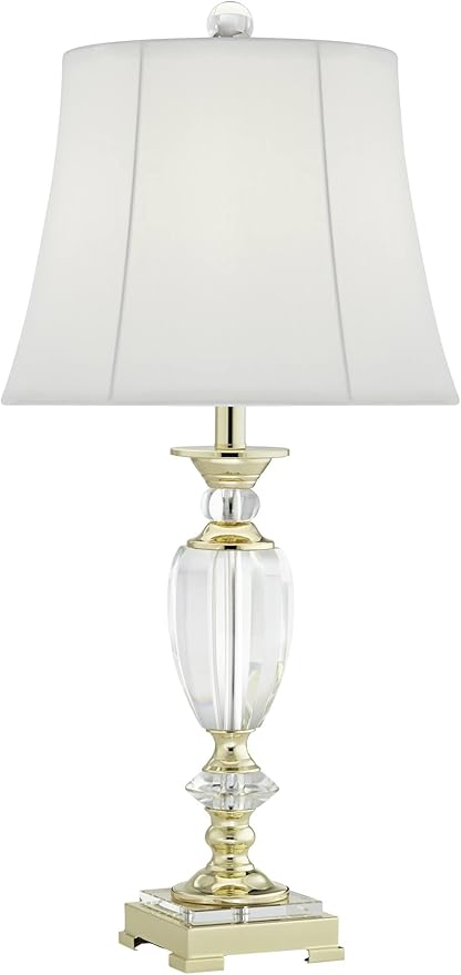 Vienna Full Spectrum Traditional Table Lamp 31" Tall Brass Gold Faceted Clear Crystal White Flared Bell Fabric Shade for Bedroom Living Room Nightstand Bedside Office House Home Family Entryway